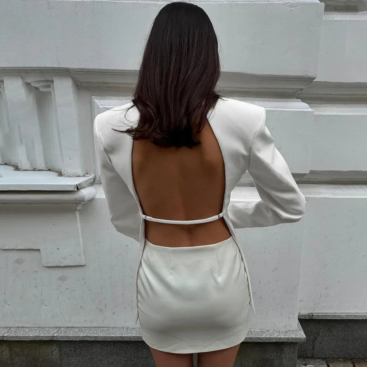 Backless  Black Suit Long Sleeve Blazer Coat