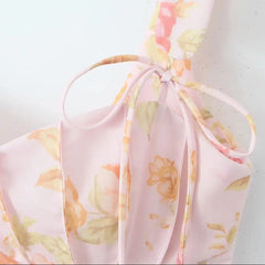 Ribbon Bow Strap Ruffles Hem Top