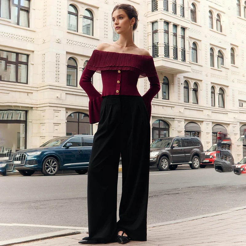 Off-Shoulder Knitted Flare Sleeve Top