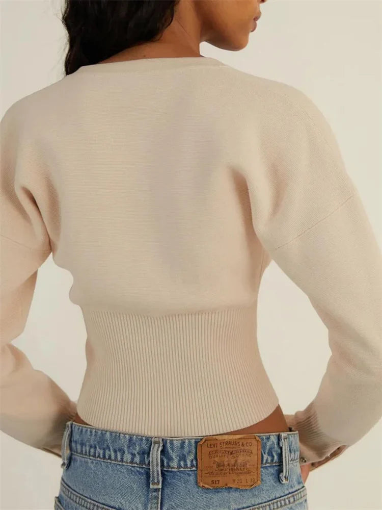 Autumn Knitwear Cardigan Ribbed Patchwork Cropped Top