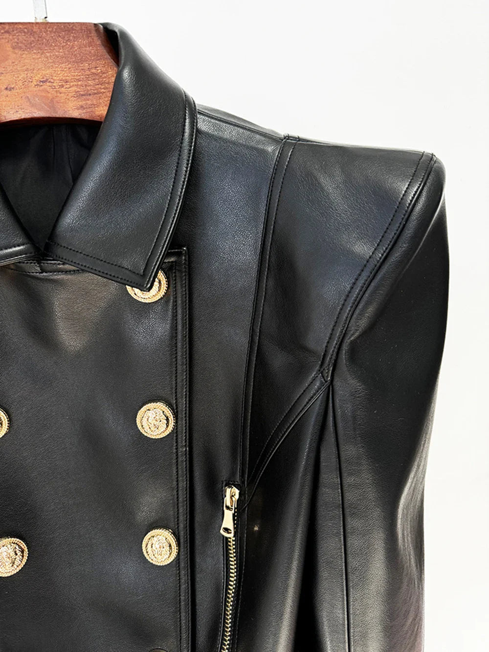 Women's Double Breasted Faux Leather Short Jacket