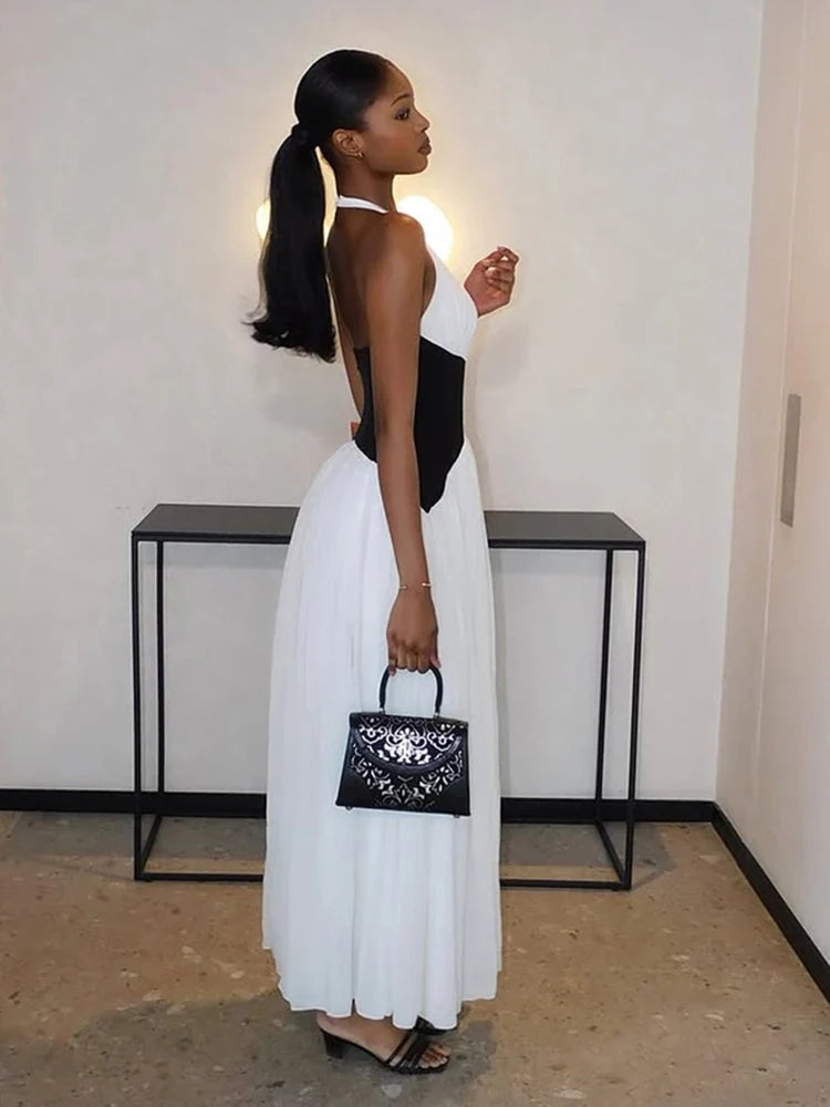Halter Patchwork Corset Sleeveless Long Dress