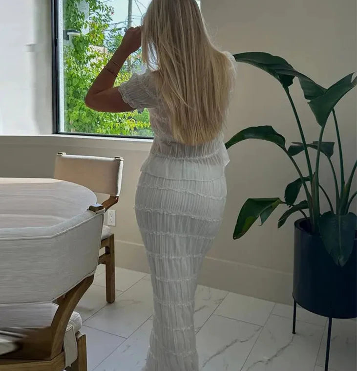 Crop Tops and High Waist Long Skirt Suit