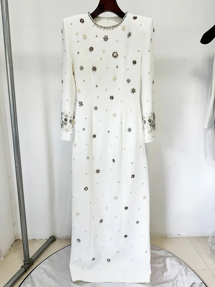 Long Sleeve Luxurious Beaded Maxi Dress