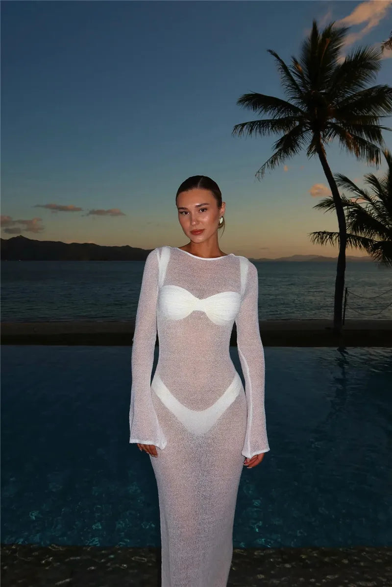 Hollow Backless Solid Knitted Dress