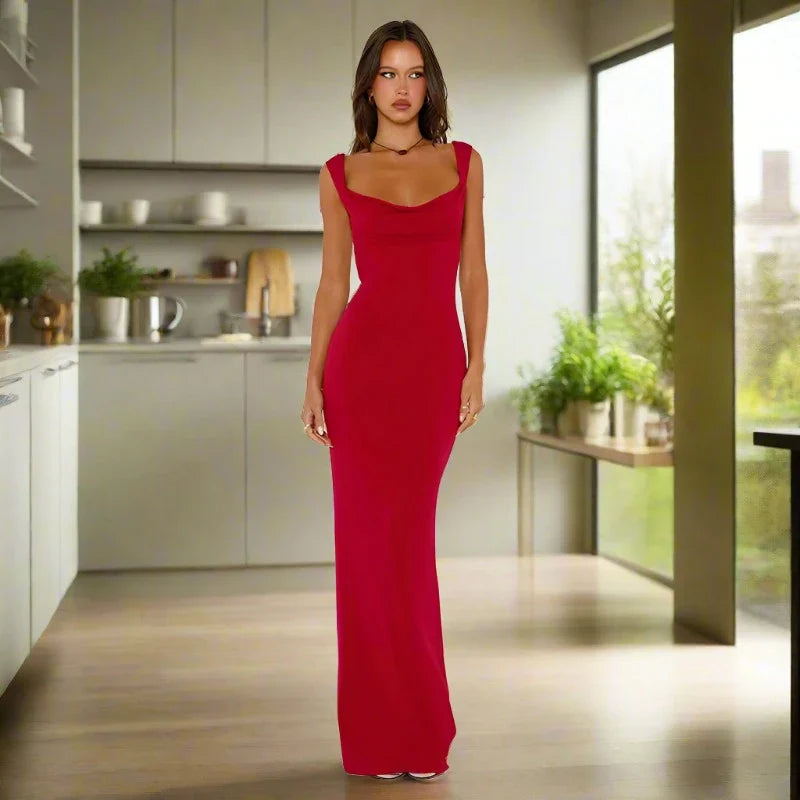 Bow Open Back Cowl Neck Long Dresses For Women