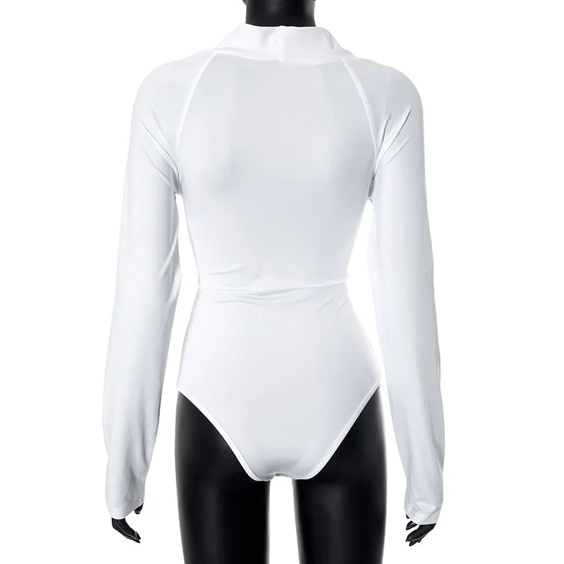White Long Sleeve Patchwork Bodysuit