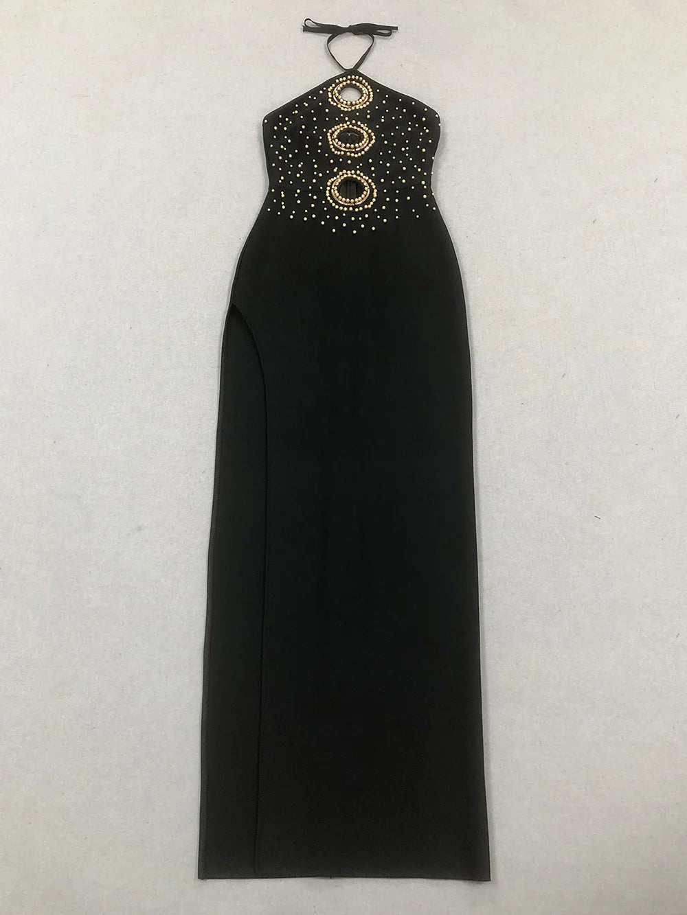 Halter Bead Hollow Design Backless Long Dress