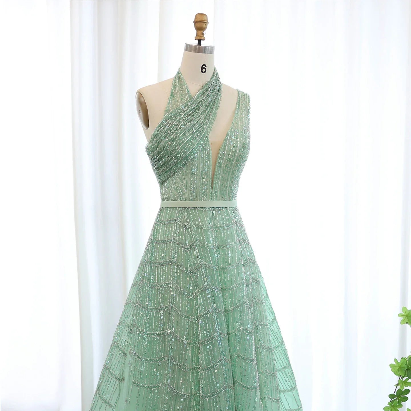 Beaded Lilac Halter Neck Evening Gown