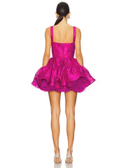 Sling Square Neck Ball Gown Fuchsia Mini Dress