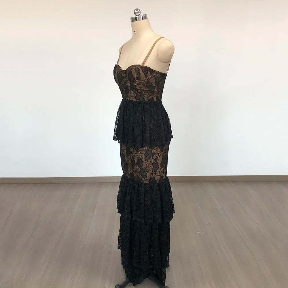 Convertible Maxi Lace Trim Evening Gown