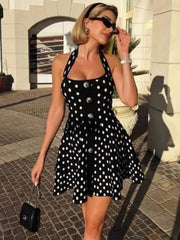Halter Polka Dot Square Collar Mini Dress