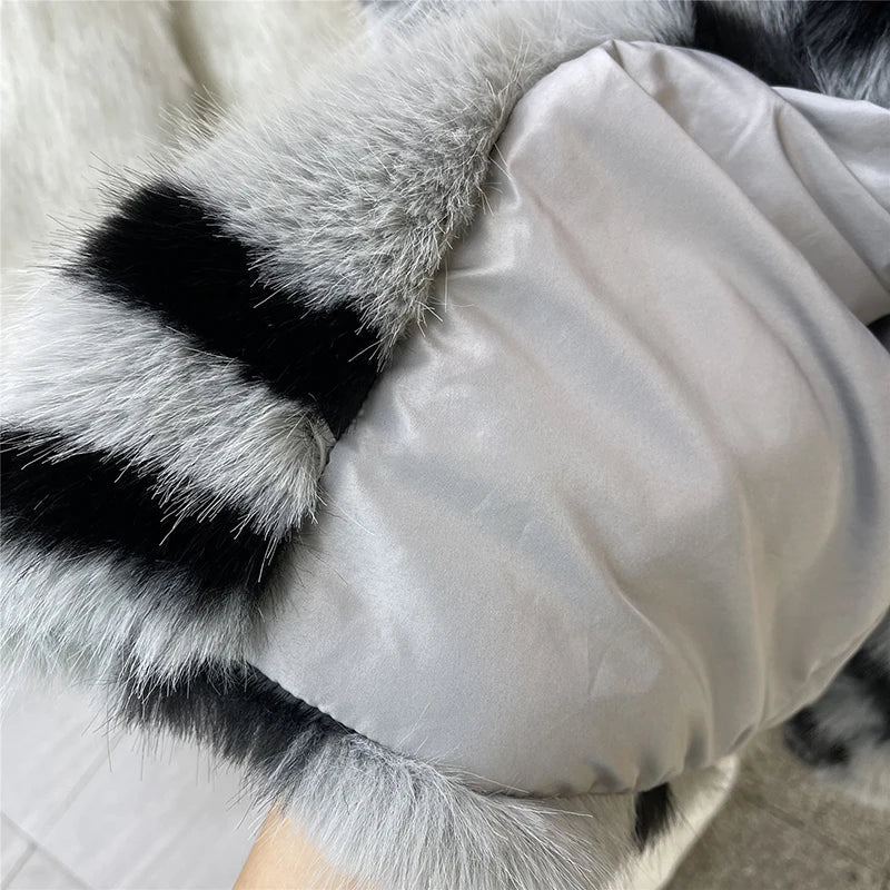 Large Lapel Pocket Zebra Print Thicken Fur Cardigan