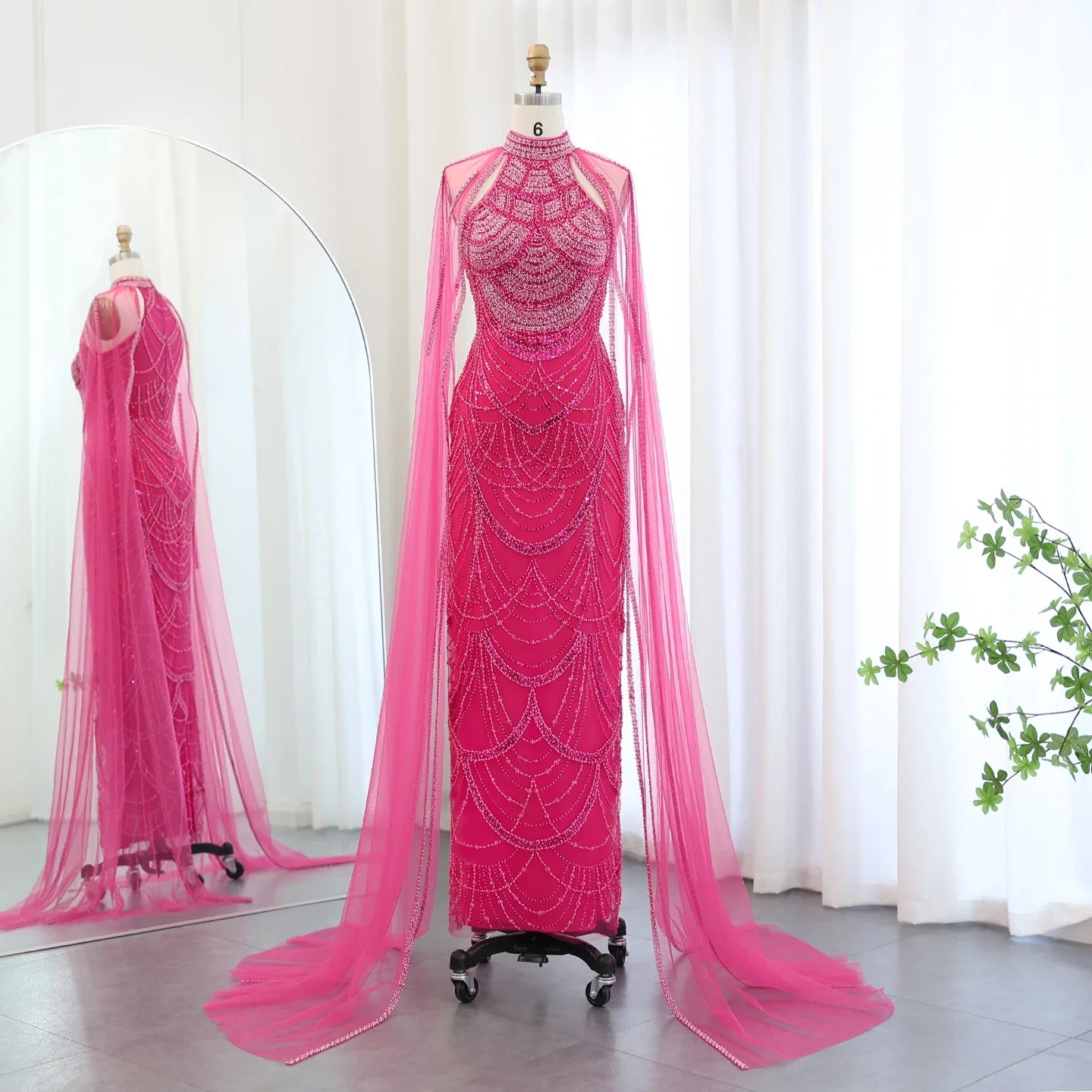 Black Evening Gown with Cape Sleeves
