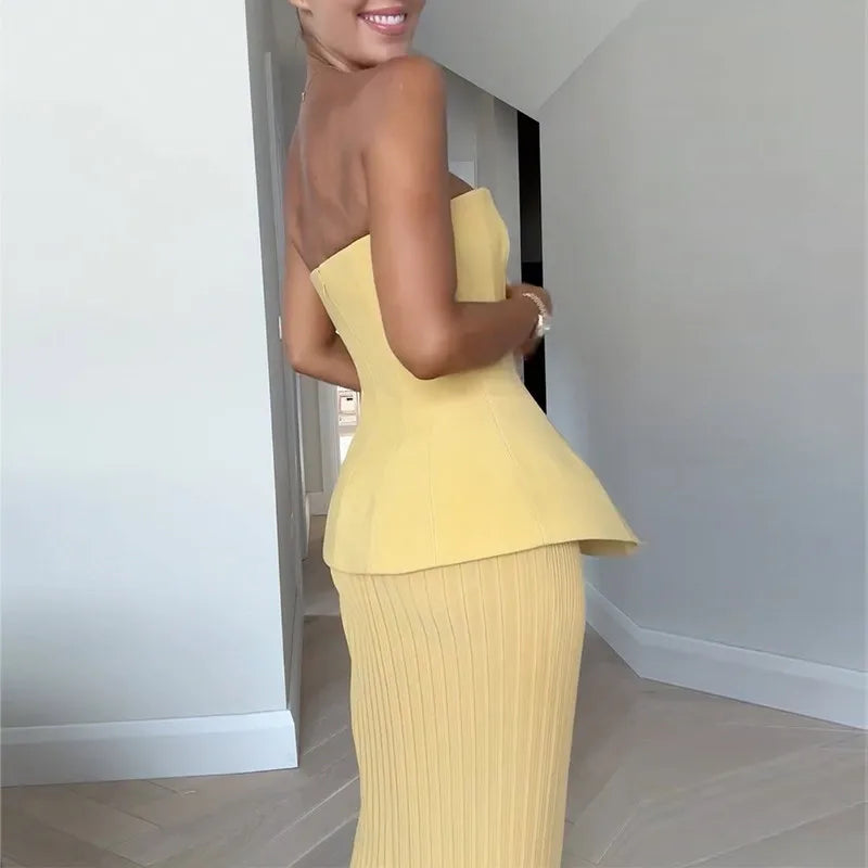 Sleeveless Top High Waist Pleated Skirt Suit