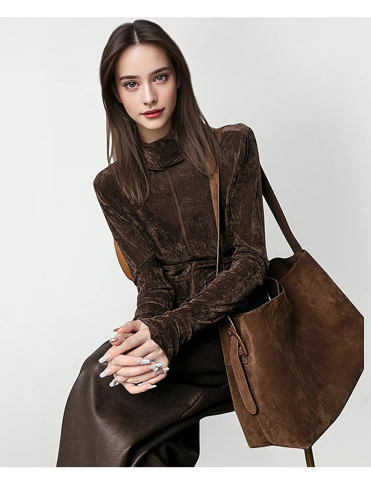 Front Side-slit Solid Color Soft Long Sleeve Top