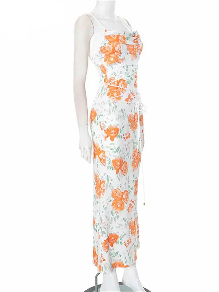 Floral Print Spaghetti Strap Long Dress