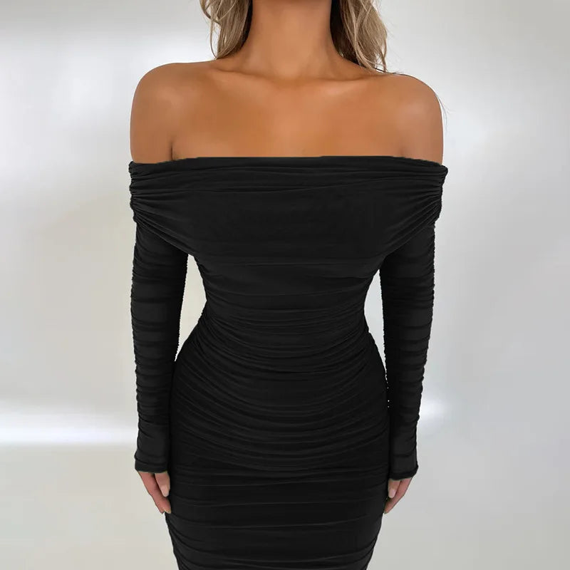 Off-shoulder Slash Neck Solid Maxi Dress