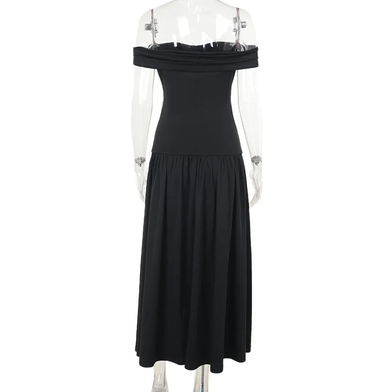 Slash Neck Off Shoulder Solid Dress