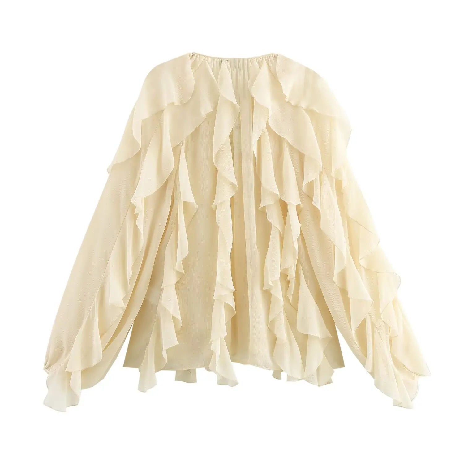Ruffled Shirt Women Loose Lace Up Tops