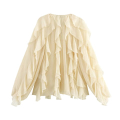 Ruffled Shirt Women Loose Lace Up Tops