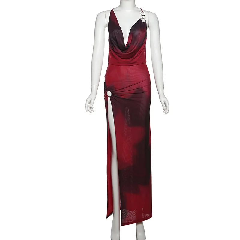 Backless Split Red Summer Beach Vacation Dresses