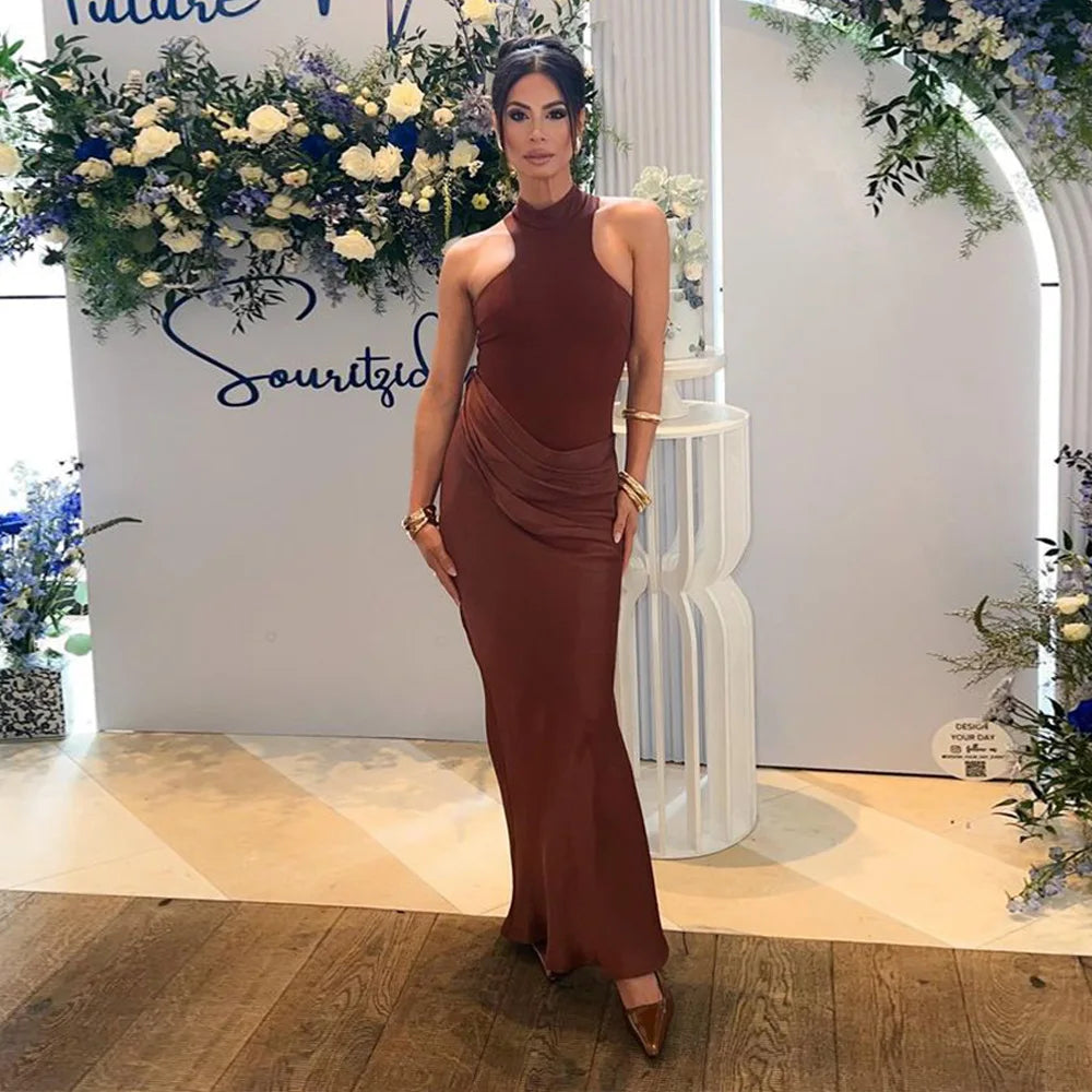 Satin Sleeveless High Neck Dress