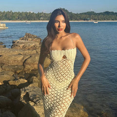 Crochet Halter Lace Up Bodycon Beach Robe