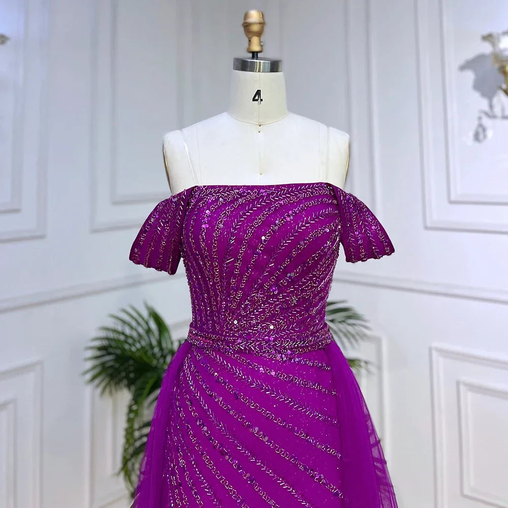 Boat Neck Split Mermaid Elegant Beaded Gowns