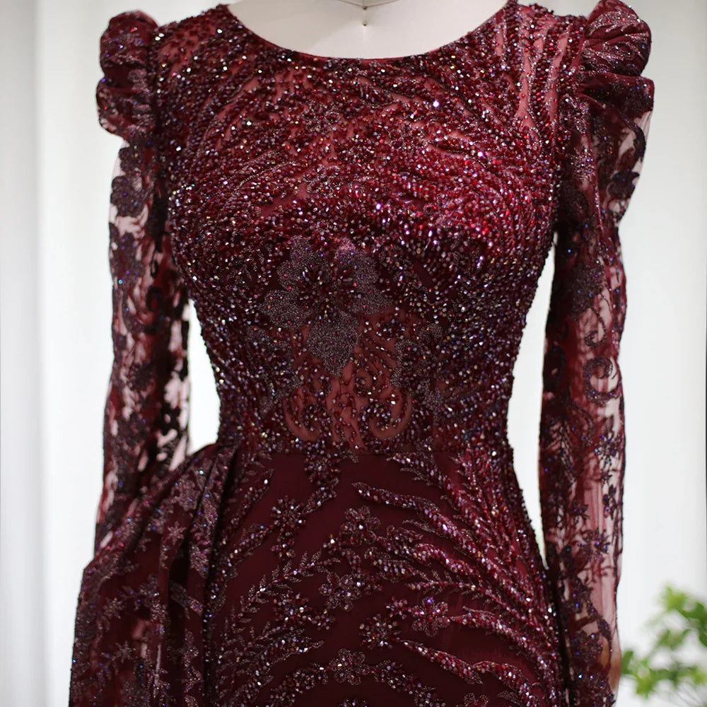 Mermaid Overskirt Long Sleeves Evening Dress