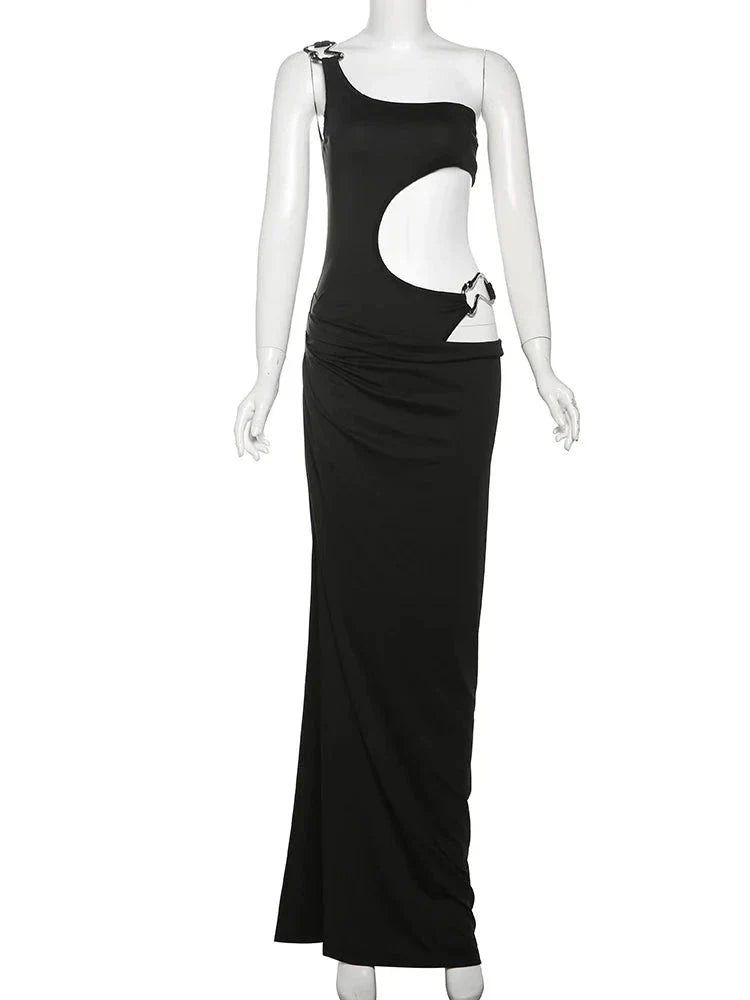 Irregular Hollow Split One Shoulder Dress