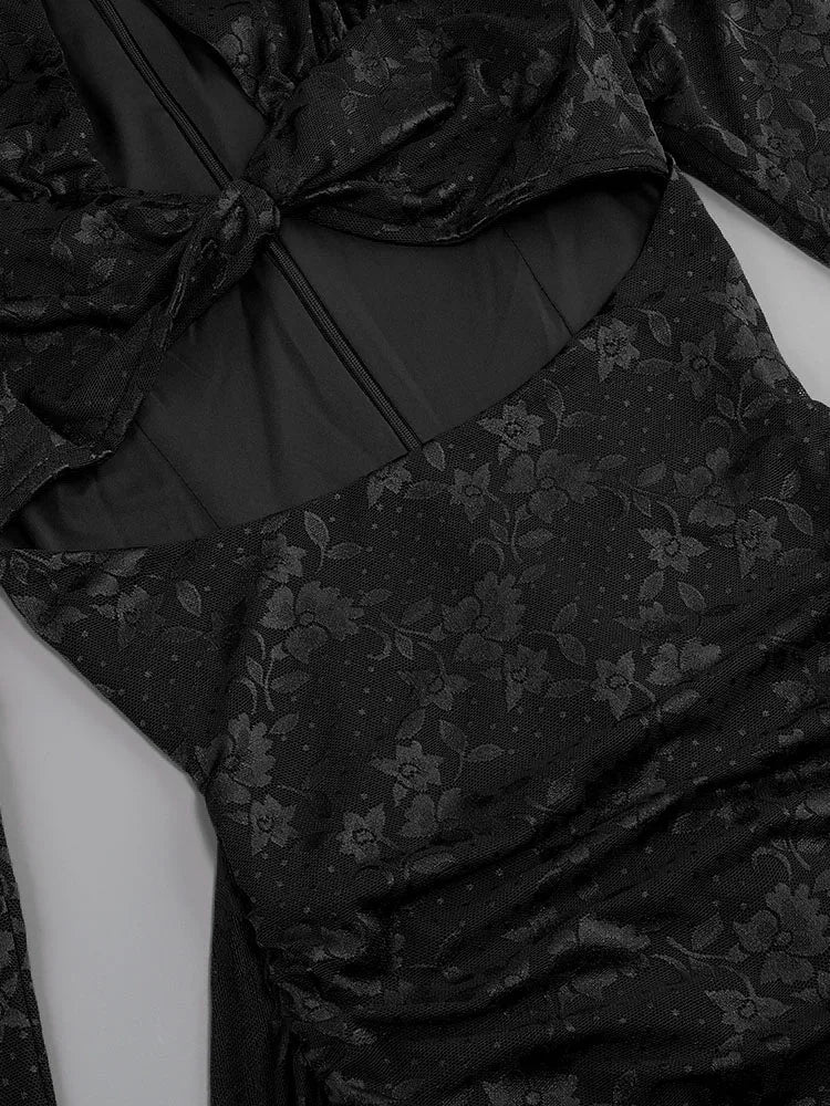 Gloves Long Sleeves Lace Floral Dress
