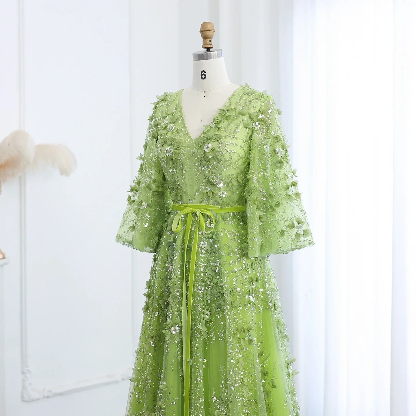 3D Floral Evening Gown with Plunging V-Neck