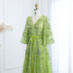 3D Floral Evening Gown with Plunging V-Neck