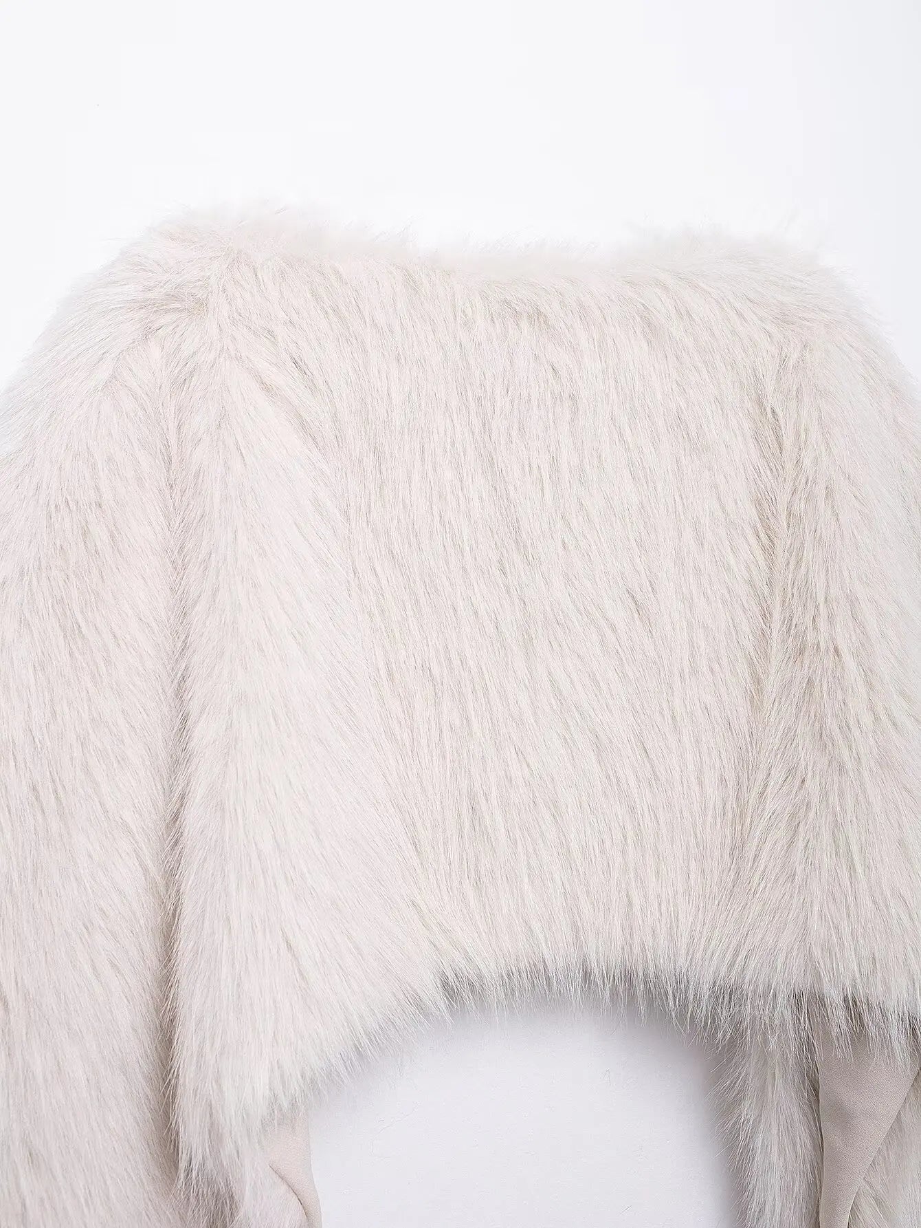 White Faux Fur Short Pullover Coat