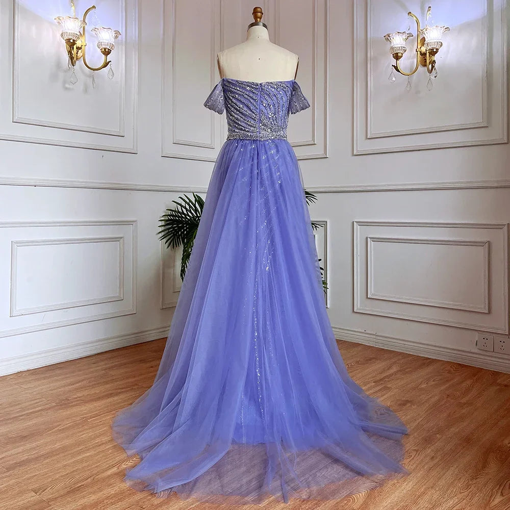Boat Neck Split Mermaid Elegant Beaded Gowns