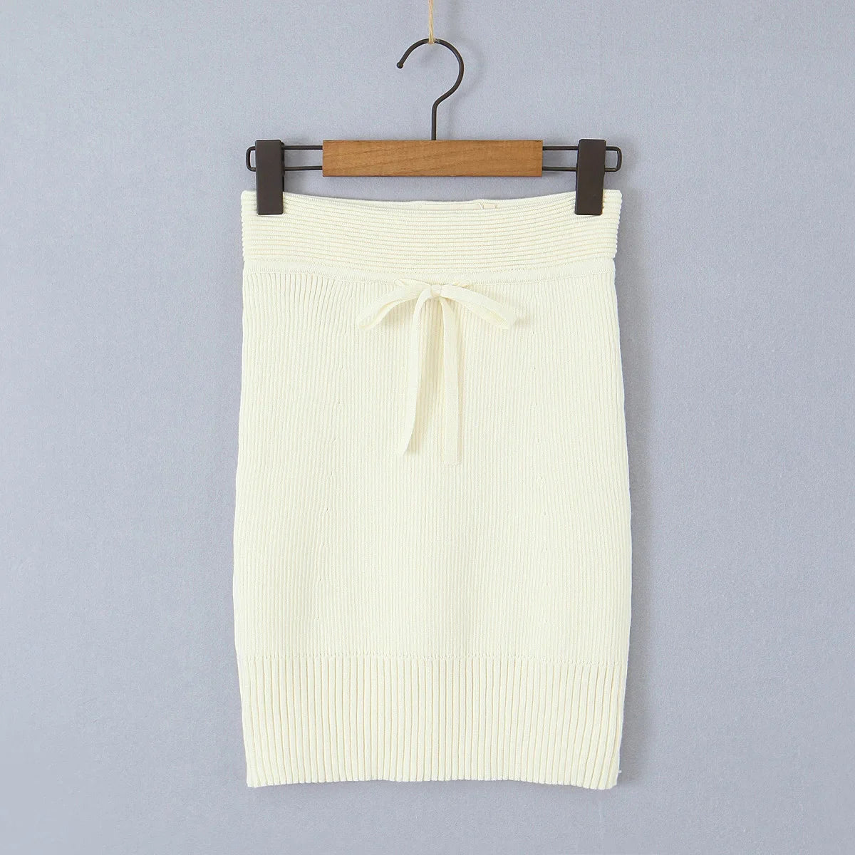 Knitted Straps with Long Sleeve Top And Lace-up Skirt Suit