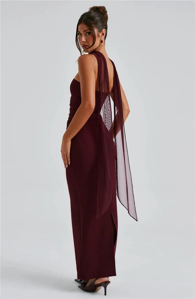 Scarf Collar Strapless Off-shoulder Long Dress