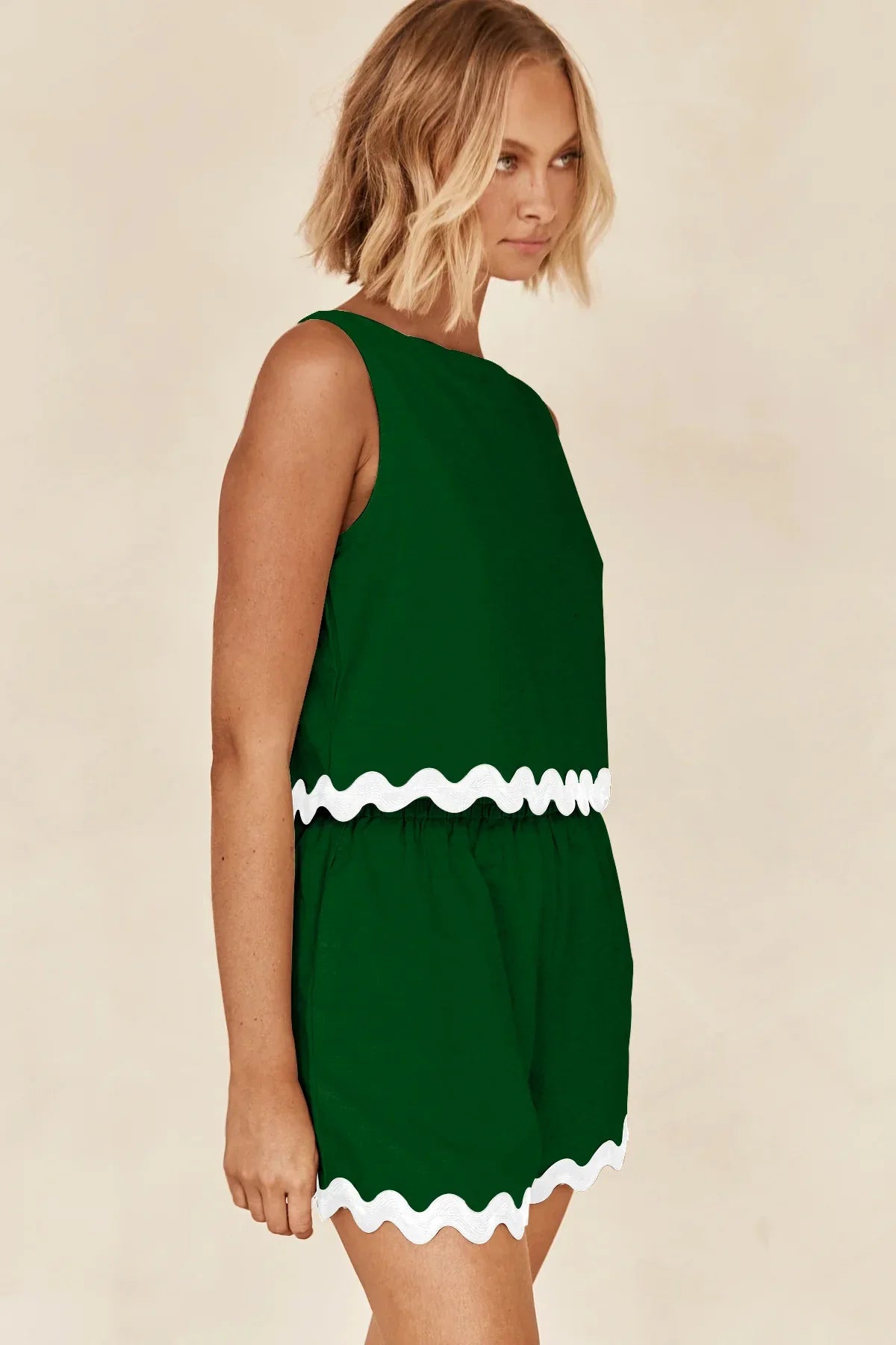 Wave Stripe Patchwork Tops High Waist Shorts Set