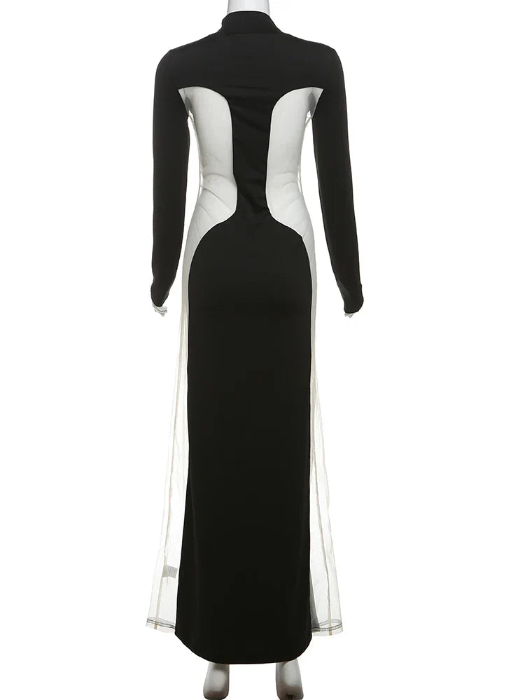 Solid Patchwork Black Milk Silk Dress