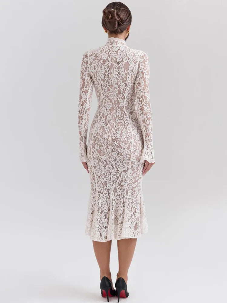 Lace Half High Neck Fishtail Dress