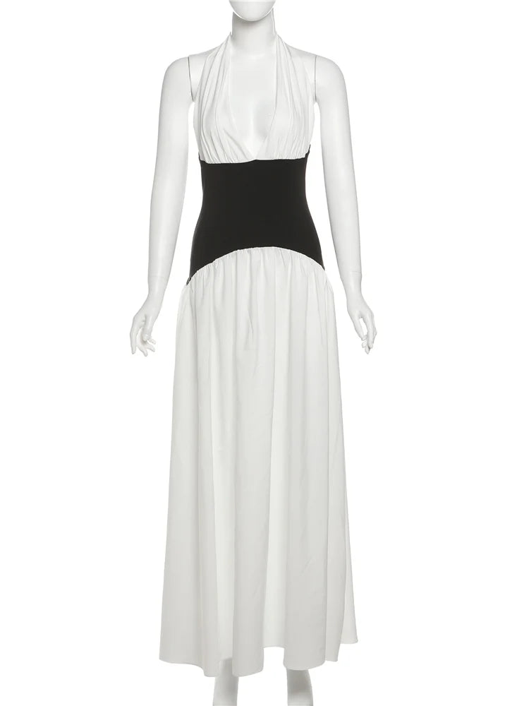 Halter Patchwork Corset Sleeveless Long Dress
