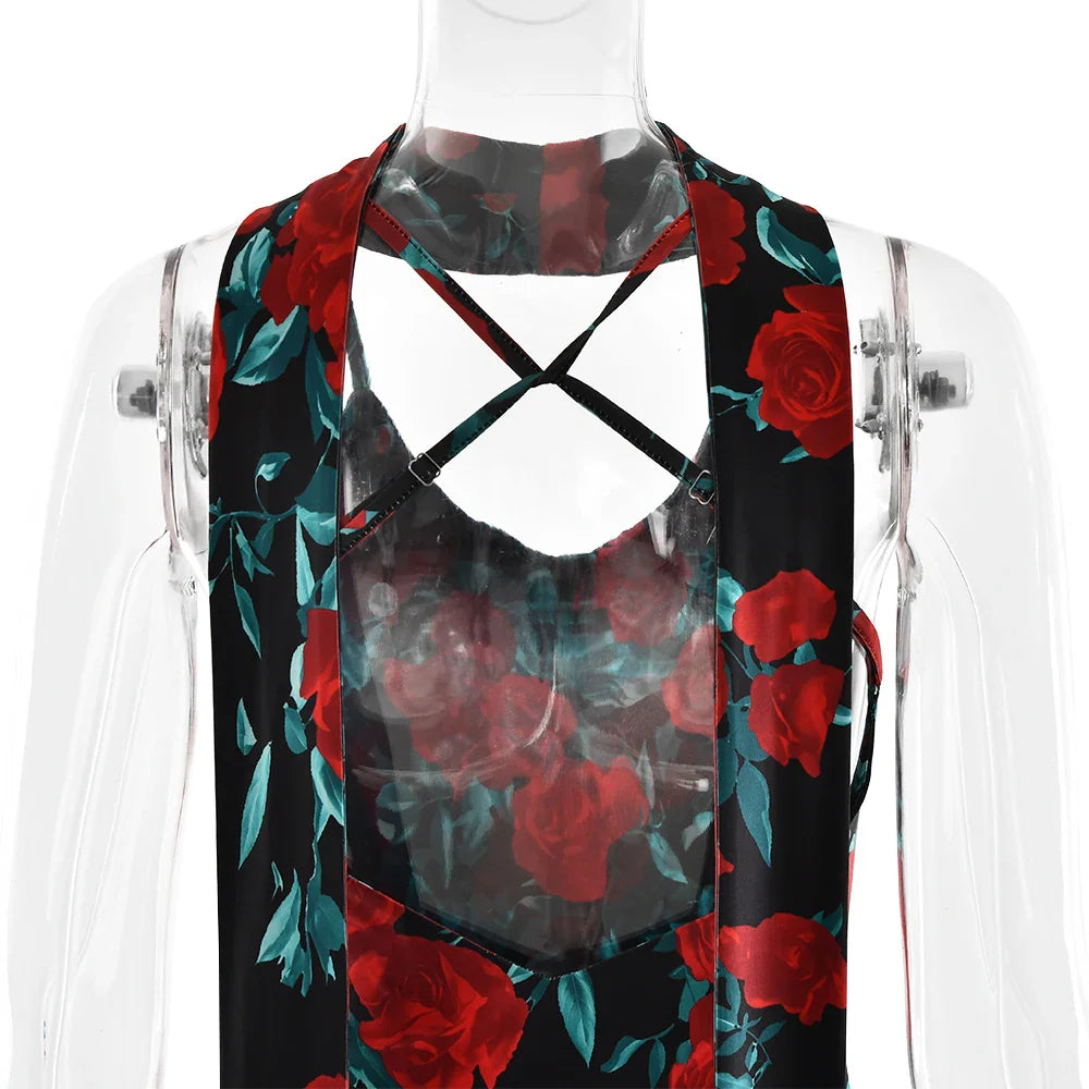 Floral Print Backless Maxi Dress