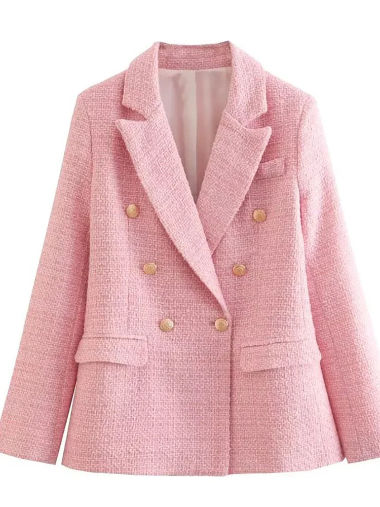 Double Breasted Buttons Tweed Blazer