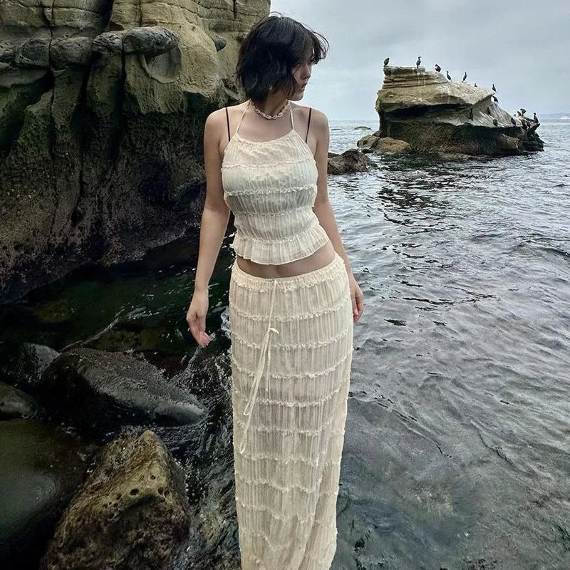 Chiffon Skirt Suit Spaghetti Strap Top and Long Skirt