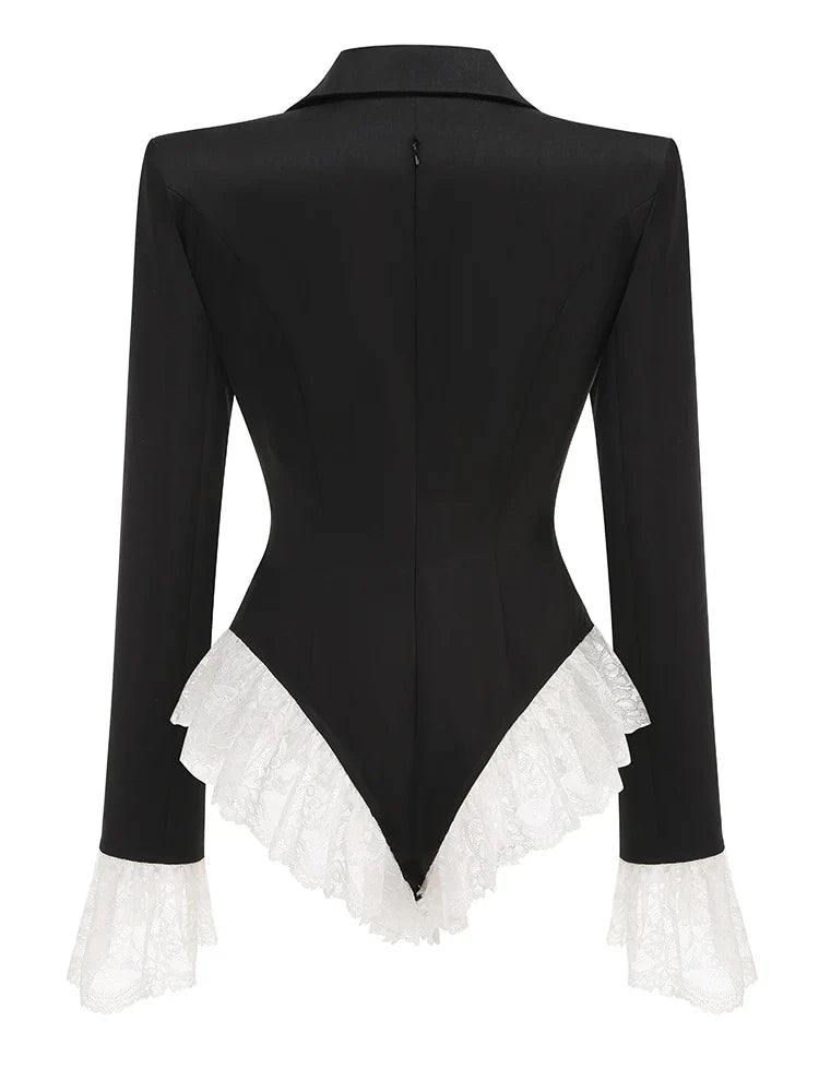 Lace Patchwork Black Long Sleeve Bodysuit