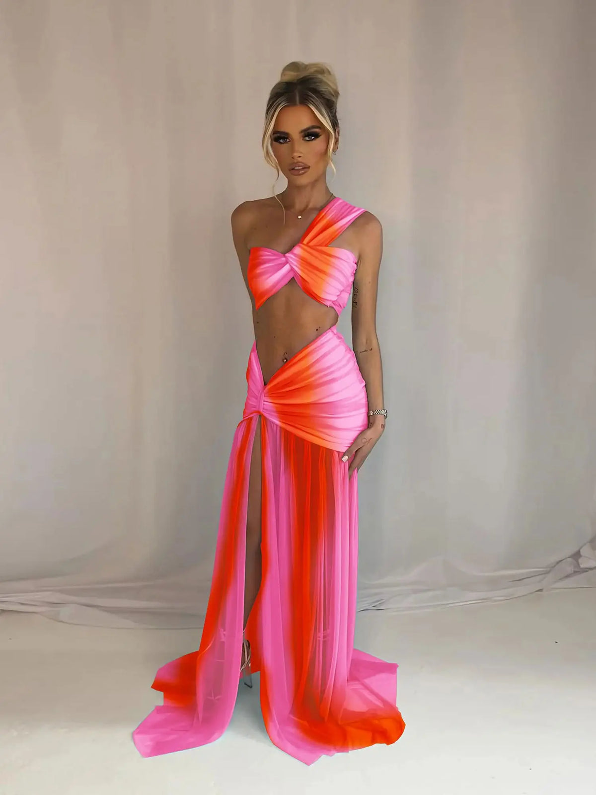 Bandage Top Sweet Waist Slit Long Skirt Suit