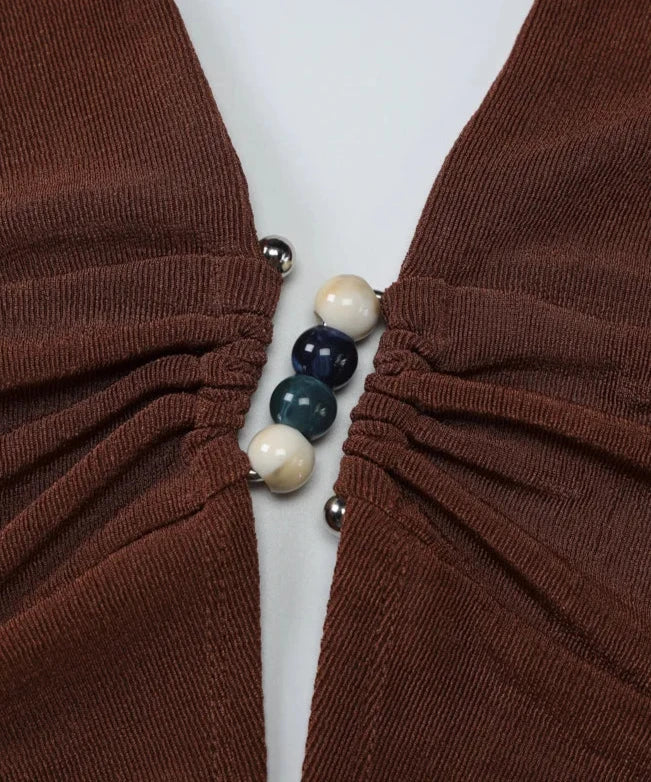 Beaded Deep V Halter Top
