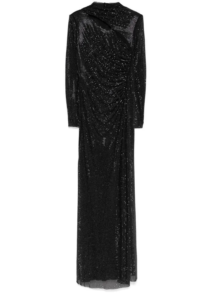 Pleated Diamond Asymmetrical Long Dress
