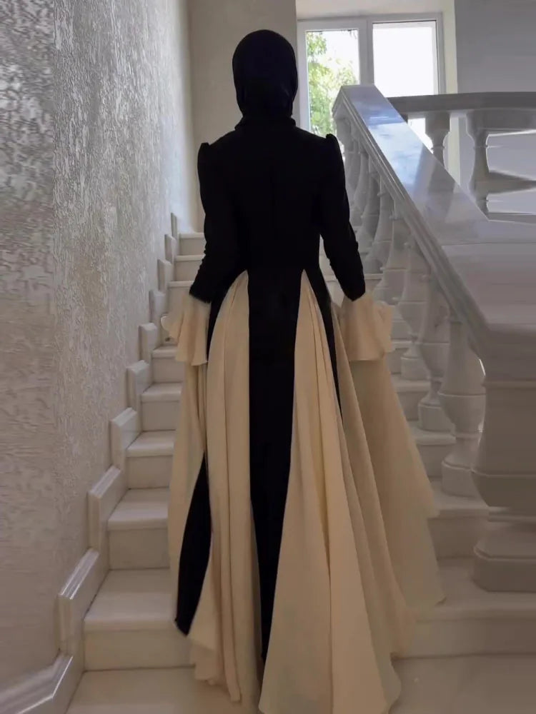 Patchwork White Black Contrast Color Dress